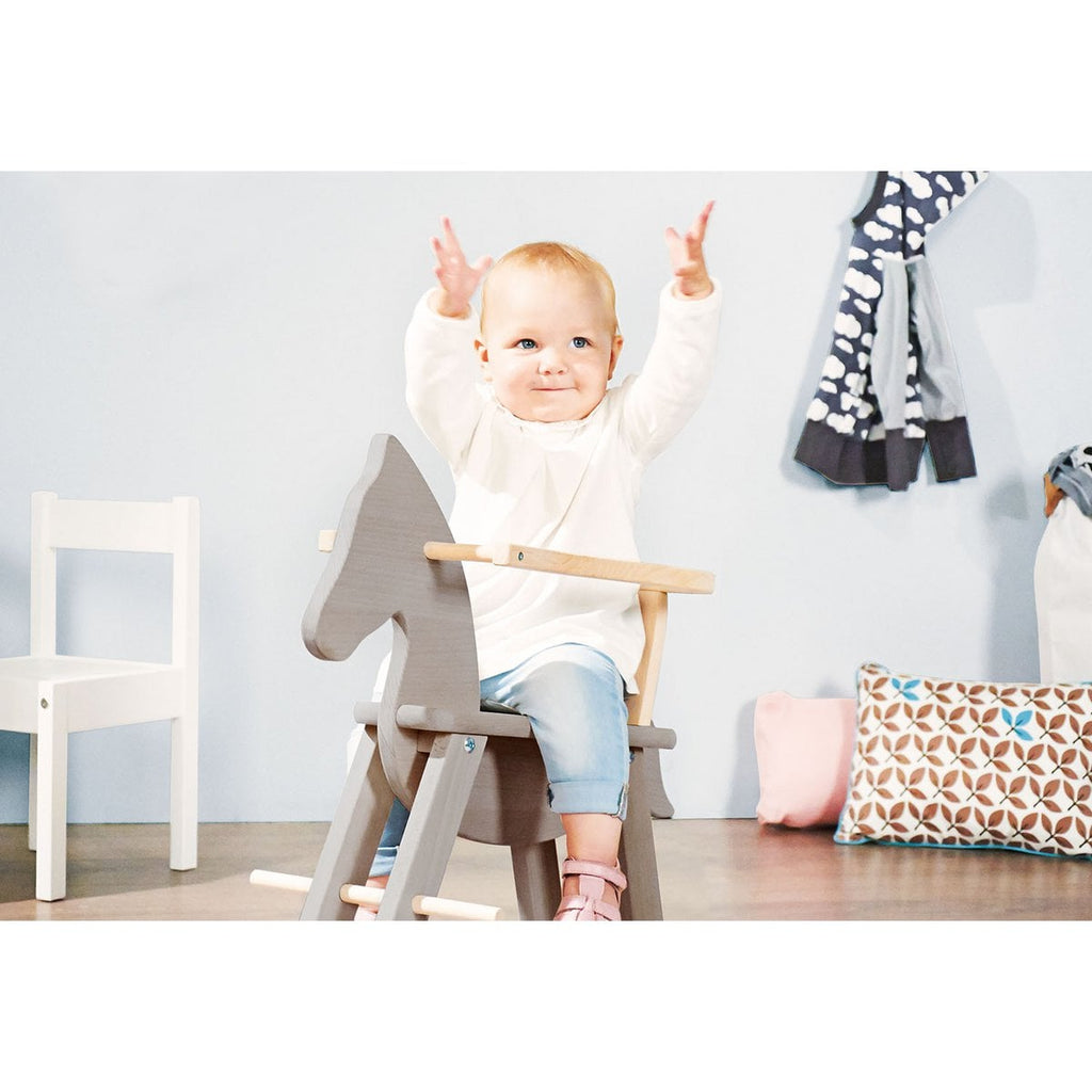 Rocking horse „Pinolino” with ring, grey/natural